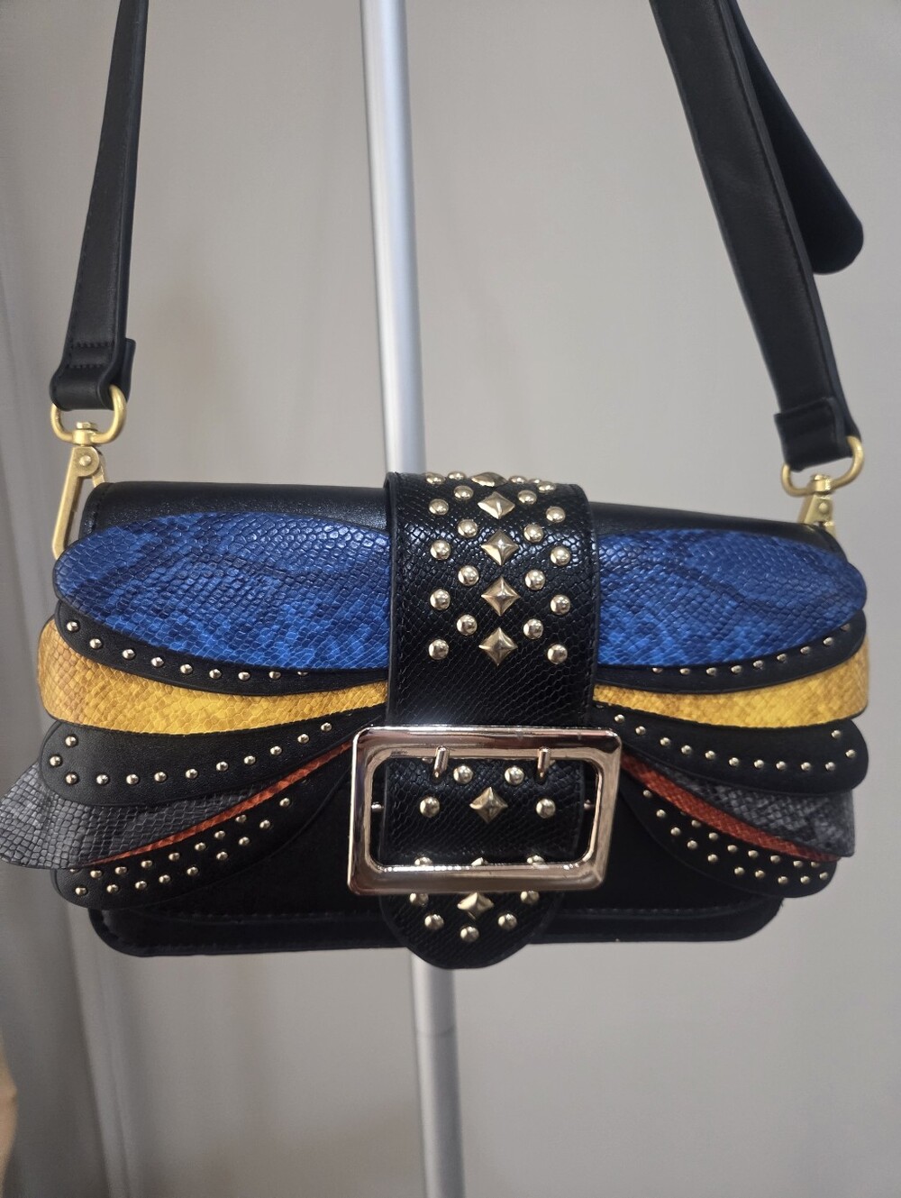 Studded Multi-Color Leather Crossbody Shoulder Bag 9in.×5in.×3in. - Picture 2 of 10